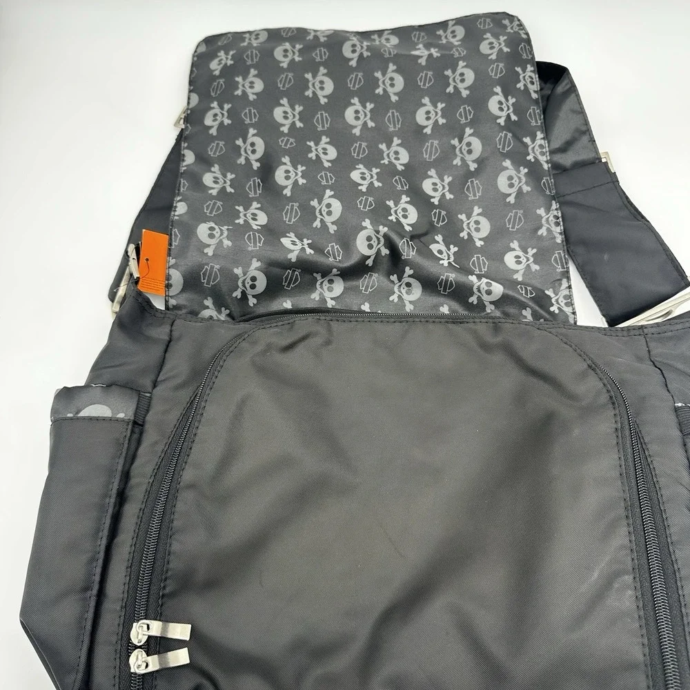 NWT Harley-Davidson Motorcycle Black Diaper Bag Black Skull & Crossbones 17"x14" - Picture 5 of 9